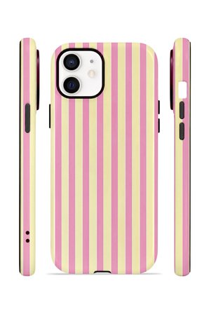 iPhone 12 Vorian Çift Katmanlı Kılıf Pink Lemon Pinstripe