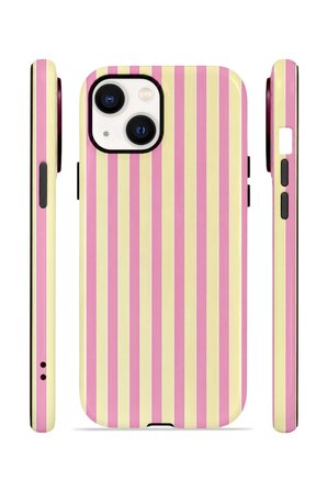 iPhone 13 Vorian Çift Katmanlı Kılıf Pink Lemon Pinstripe