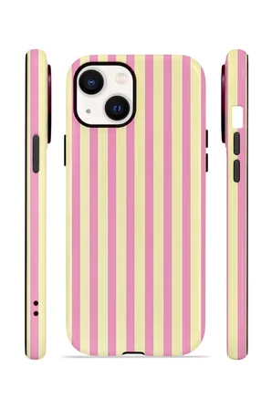iPhone 14 Vorian Çift Katmanlı Kılıf Pink Lemon Pinstripe