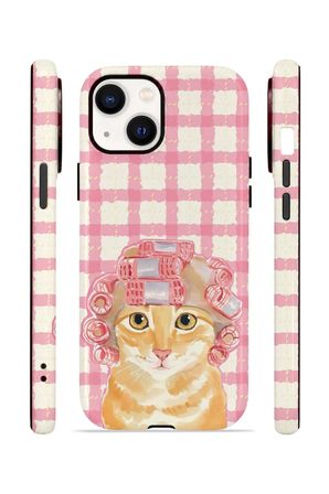 iPhone 14 Vorian Çift Katmanlı Kılıf Pink Picnic Cat