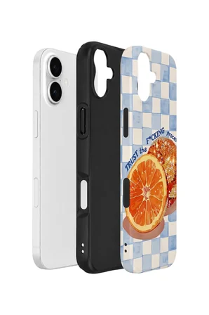 iPhone 16 Vorian Çift Katmanlı Kılıf Orange Press Collage
