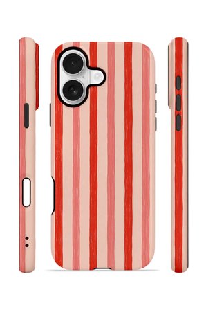 iPhone 16 Vorian Çift Katmanlı Kılıf Coral Cream Stripe