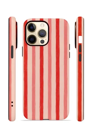 iPhone 14 Pro Max Vorian Çift Katmanlı Kılıf Coral Cream Stripe