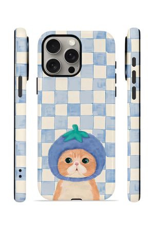 iPhone 15 Pro Vorian Çift Katmanlı MagSafe Kılıf Blueberry Cat Check