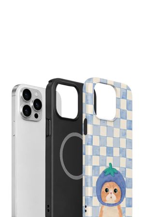 iPhone 15 Pro Vorian Çift Katmanlı MagSafe Kılıf Blueberry Cat Check