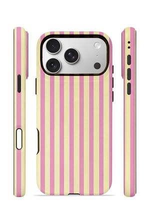 iPhone 17 Pro Vorian Çift Katmanlı Kılıf Pink Lemon Pinstripe