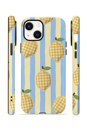 iPhone 14 Plus Vorian Çift Katmanlı Kılıf Gingham Lemon Grove