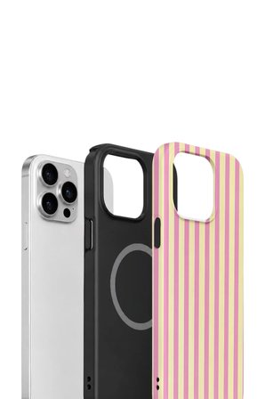 iPhone 15 Pro Vorian Çift Katmanlı MagSafe Kılıf Pink Lemon Pinstripe