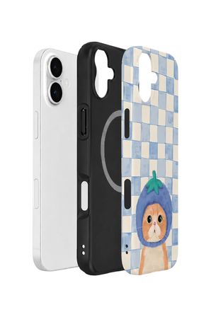 iPhone 16 Plus Vorian Çift Katmanlı MagSafe Kılıf Blueberry Cat Check