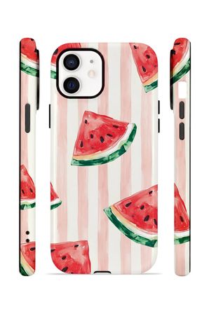 iPhone 12 Vorian Çift Katmanlı MagSafe Kılıf Watermelon Blush Stripe