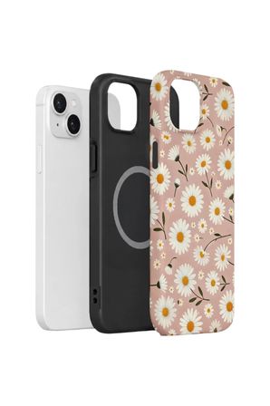 iPhone 14 Vorian Çift Katmanlı MagSafe Kılıf Daisy Mocha Garden