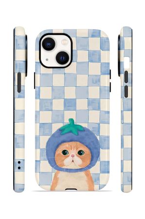 iPhone 14 Vorian Çift Katmanlı MagSafe Kılıf Blueberry Cat Check