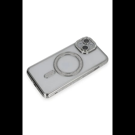 Apple iPhone 13 Kılıf Joke Simli Magneticsafe Kılıf - Gümüş