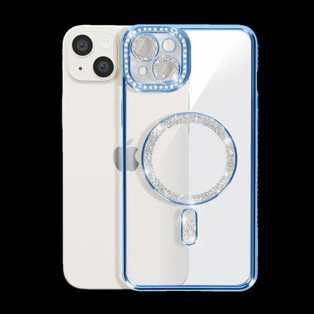 Apple iPhone 15 Kılıf Joke Simli Magneticsafe Kılıf - Mavi