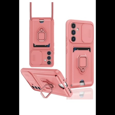 Samsung Galaxy A14 4G Kılıf Zuma Kartvizitli Yüzüklü Silikon - Pembe