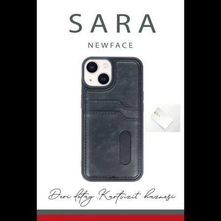 Apple iPhone 14 Kılıf Sara Kartvizitli Deri Kılıf - Koyu Yeşil
