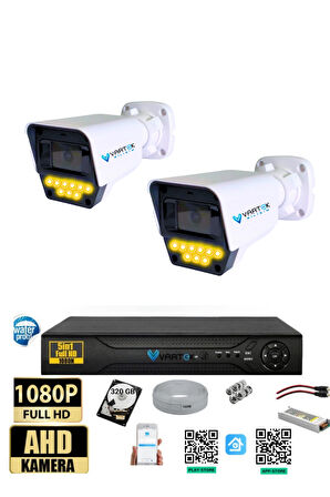 2 Kameralı Set - 320 GB HDD, 9 LED Gece Görüşlü Full HD Güvenlik Kamerası Sistemi
