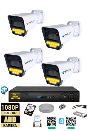 4 Kameralı Set - 500 GB HDD, 9 LED Gece Görüşlü Full HD Güvenlik Kamerası Sistemi