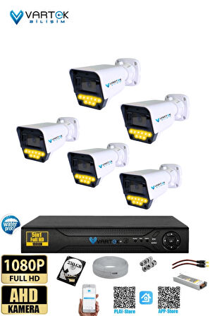 5 Kameralı Set - 250 GB HDD, 9 LED Gece Görüşlü Full HD Güvenlik Kamerası Sistemi