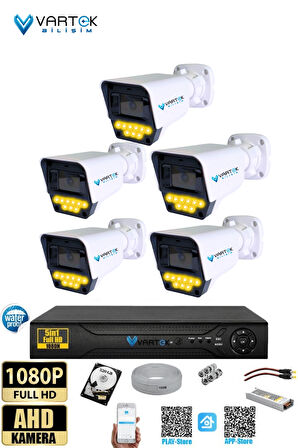 5 Kameralı Set - 320 GB HDD, 9 LED Gece Görüşlü Full HD Güvenlik Kamerası Sistemi