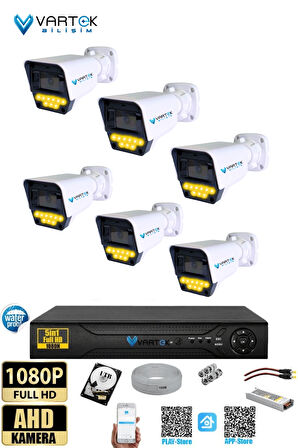 6 Kameralı Set - 1 TB HDD, 9 LED Gece Görüşlü Full HD Güvenlik Kamerası Sistemi