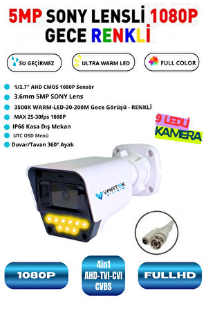 8 Kameralı Set - 320 GB HDD, 9 LED Gece Görüşlü Full HD Güvenlik Kamerası Sistemi