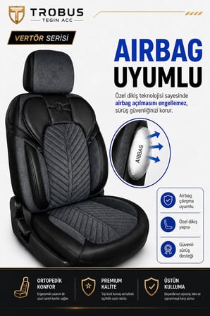 Hyundai Kona 2017+ Uyumlu Vertör Serisi Ortopedik Tay Tüyü Füme Siyah Koltuk Kılıfı