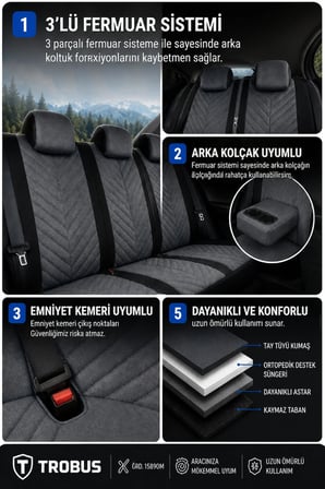 Hyundai Kona 2017+ Uyumlu Vertör Serisi Ortopedik Tay Tüyü Füme Siyah Koltuk Kılıfı