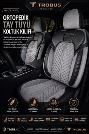 Kia Stonic 2017+ Uyumlu Vertör Serisi Ortopedik Tay Tüyü Gri Siyah Koltuk Kılıfı