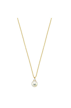 14 Ayar Altın 5 mm Doğal İnci 0,04 Ct Pırlantalı Kolye