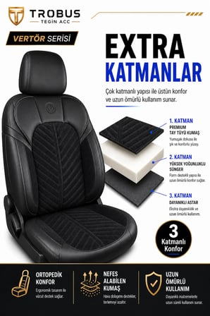 Renault Symbol 2008+ Uyumlu Vertör Serisi Ortopedik Tay Tüyü Siyah Koltuk Kılıfı