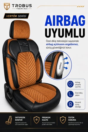 Renault Broadway 1990-2000 Uyumlu Vertör Serisi Ortopedik Tay Tüyü Taba Siyah Koltuk Kılıfı