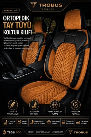 Renault Broadway 1990-2000 Uyumlu Vertör Serisi Ortopedik Tay Tüyü Taba Siyah Koltuk Kılıfı