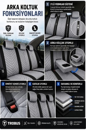 Skoda Octavia 2004+ Uyumlu Vertör Serisi Ortopedik Tay Tüyü Gri Siyah Koltuk Kılıfı