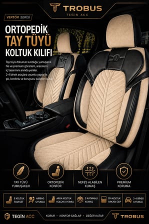 VW Jetta 2010+ Uyumlu Vertör Serisi Ortopedik Tay Tüyü Bej Siyah Koltuk Kılıfı