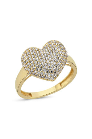 14 Ayar Altın Zirkon Taş Kalpli Yüzük