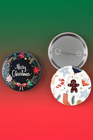Christmas - Yeni Yıl - Yılbaşı - Eğlenceli - Iğneli Rozet - Broş - Yaka - Çanta Rozeti 5 Adet