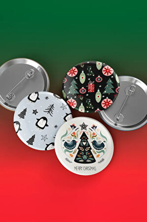 Christmas - Yeni Yıl - Yılbaşı - Eğlenceli - Iğneli Rozet - Broş - Yaka - Çanta Rozeti 5 Adet