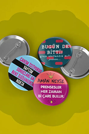Atarlı Giderli Sözler - Eğlenceli Seri 4 - İğneli Buton Rozet Seti - Broş - Yaka - Çanta Rzt. 5 Adet