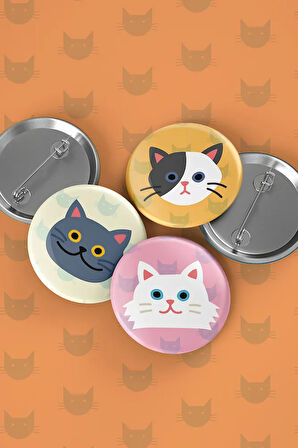 Kediler - Cats - İğneli Buton Rozet Seti - Broş - Yaka - Çanta Rzt. 5 Adet