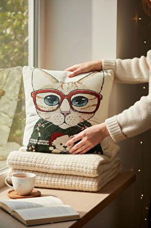 Jakarlı Dokuma Goblen Kırlent Kılıfı – 45x45 cm Biyeli ve Çift Taraflı Dekoratif Yastık