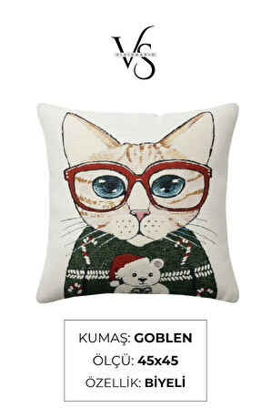 Jakarlı Dokuma Goblen Kırlent Kılıfı – 45x45 cm Biyeli ve Çift Taraflı Dekoratif Yastık