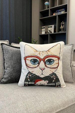 Kırlent Jakarlı Dokuma Goblen Kumaş - 45x45cm Biyeli Çift Taraflı Dekoratif Kırlent Kılıfı