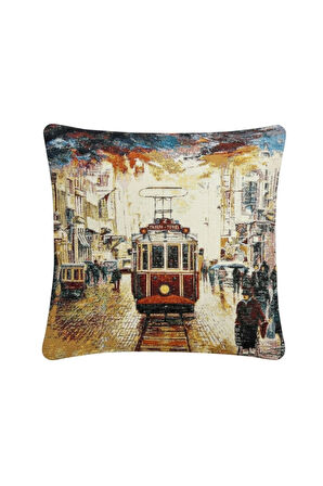  Jakarlı Dokuma Goblen Kırlent Kılıfı – 45x45 cm Biyeli ve Çift Taraflı Dekoratif Yastık
