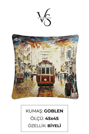 Jakarlı Dokuma Goblen Kırlent Kılıfı – 45x45 cm Biyeli ve Çift Taraflı Dekoratif Yastık