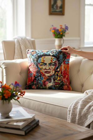  Jakarlı Dokuma Goblen Kırlent Kılıfı – 45x45 cm Biyeli ve Çift Taraflı Dekoratif Yastık