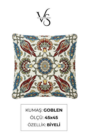Jakarlı Dokuma Goblen Kırlent Kılıfı – 45x45 cm Biyeli ve Çift Taraflı Dekoratif Yastık