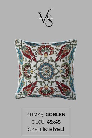 Kırlent Jakarlı Dokuma Goblen Kumaş - 45x45cm Biyeli Çift Taraflı Dekoratif Kırlent Kılıfı