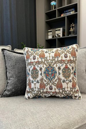 Kırlent Jakarlı Dokuma Goblen Kumaş - 45x45cm Biyeli Çift Taraflı Dekoratif Kırlent Kılıfı