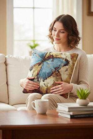  Jakarlı Dokuma Goblen Kırlent Kılıfı – 45x45 cm Biyeli ve Çift Taraflı Dekoratif Yastık